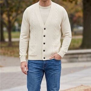 John Blair Cable Knit Shaw Cardigan Sweater Vest Button Front Pockets Large Men